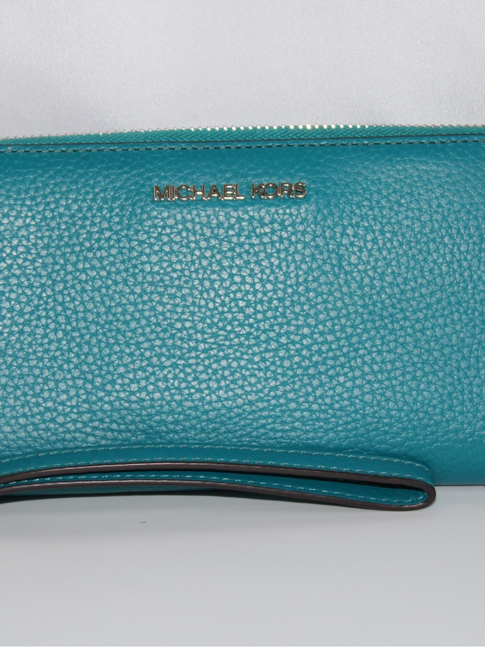 Michael Kors Turquoise Pebbled Leather Wristlet with Gold Logo